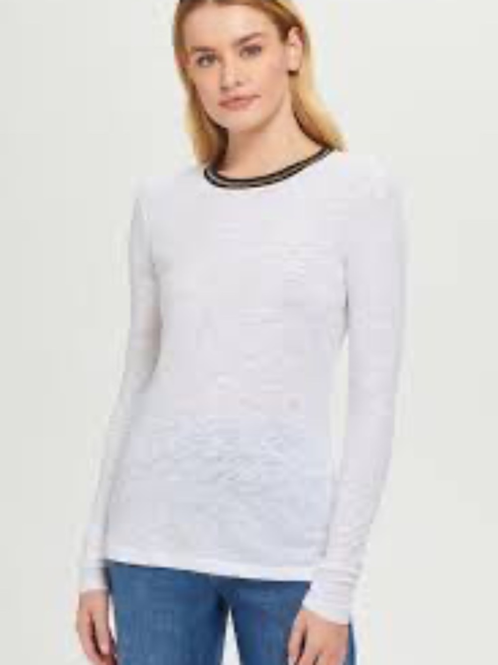 Goldie Long Sleeve Gray Tipped Ringer Tee in White - Size XSmall